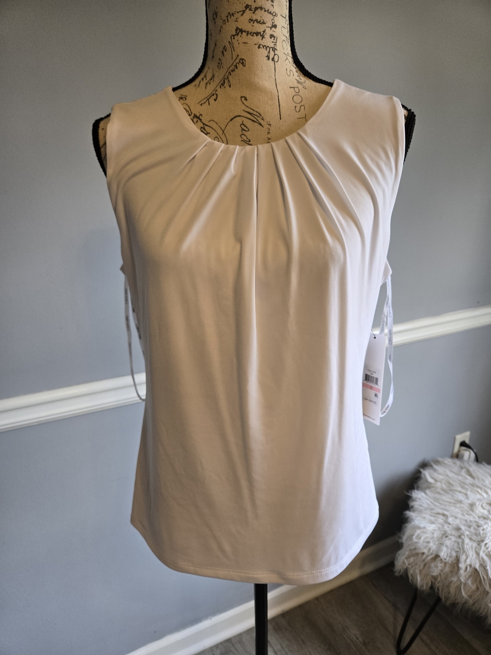 Calvin Klein Sleeveless Pleated Neck Camisole - Cream